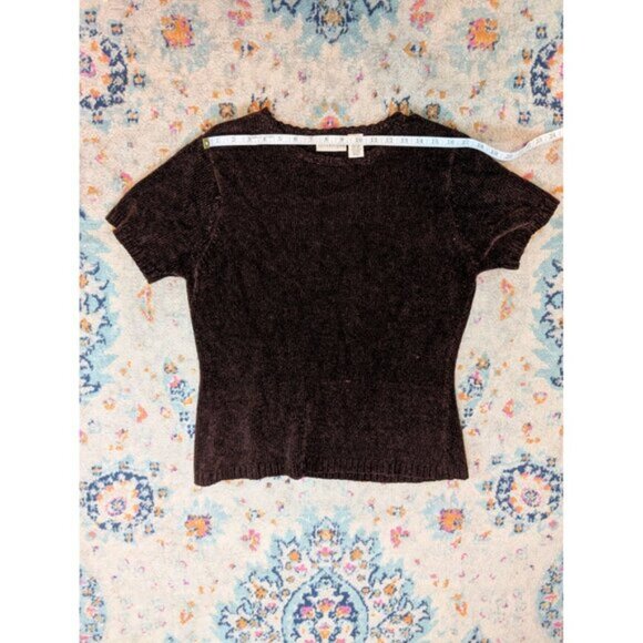 Vintage Apostrophe Brown Chenille Short Sleeve Sweater Top XL - Picture 5 of 9